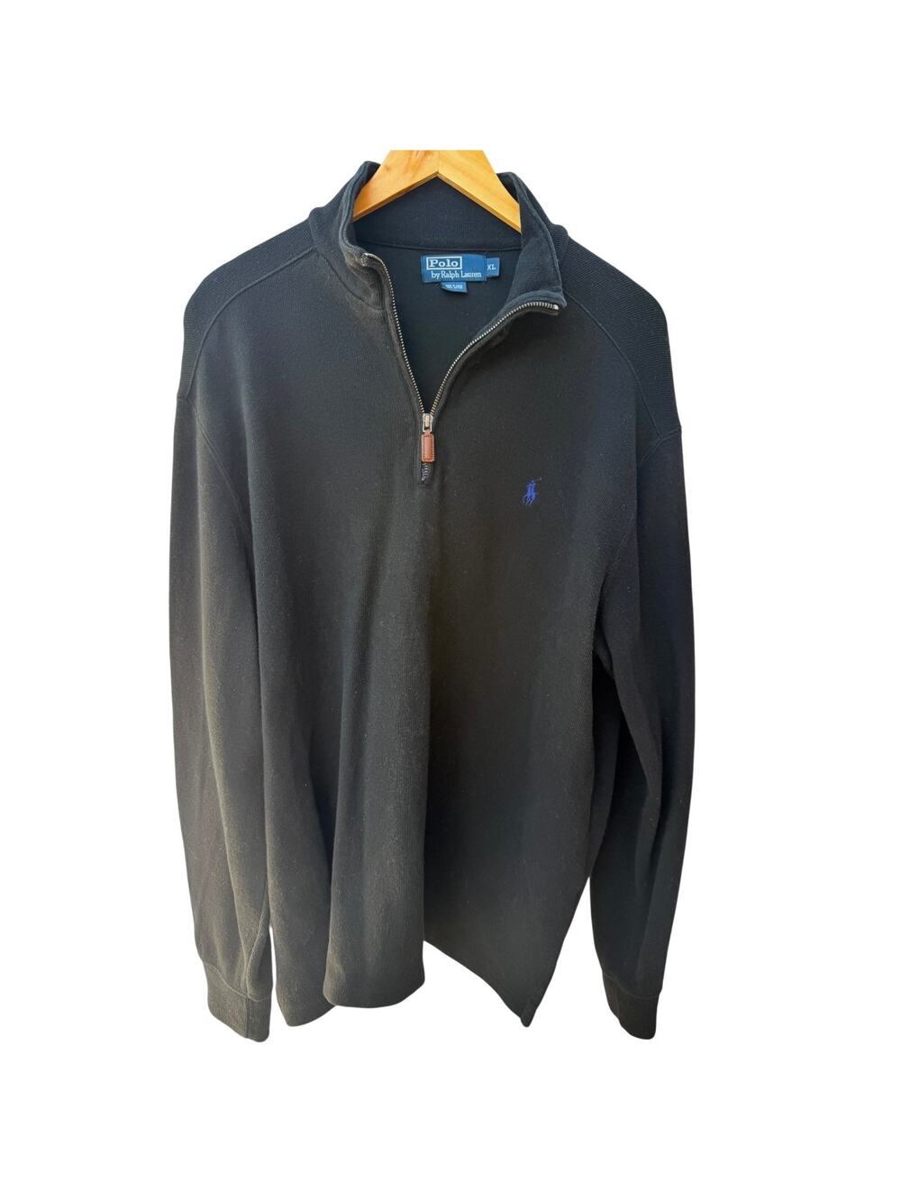 Polo Ralph Lauren Quarter Zip Sweater Mens XL Black Cotton Pullover Pony Logo